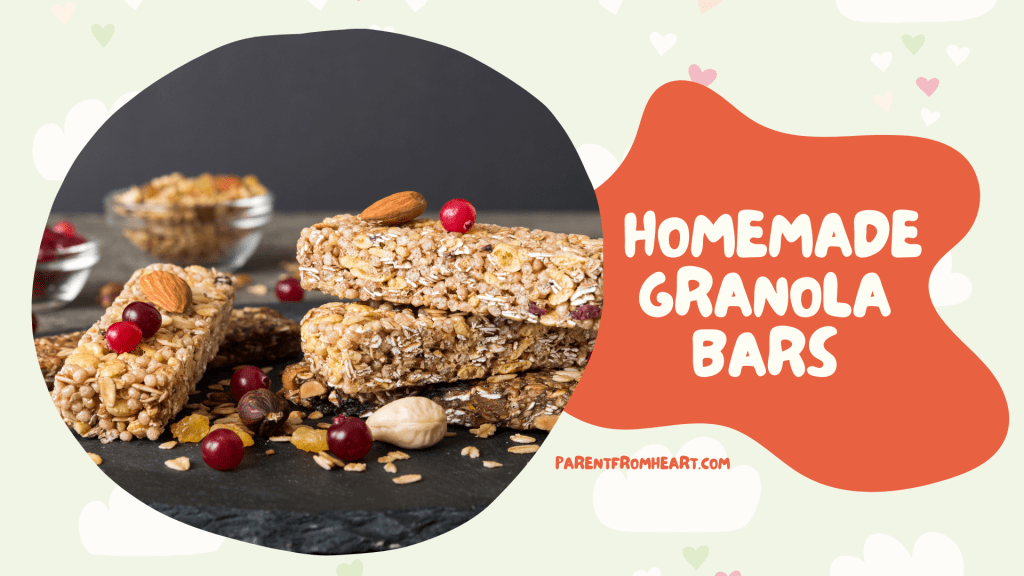 A banner with a picture and text of homemade granola bars.