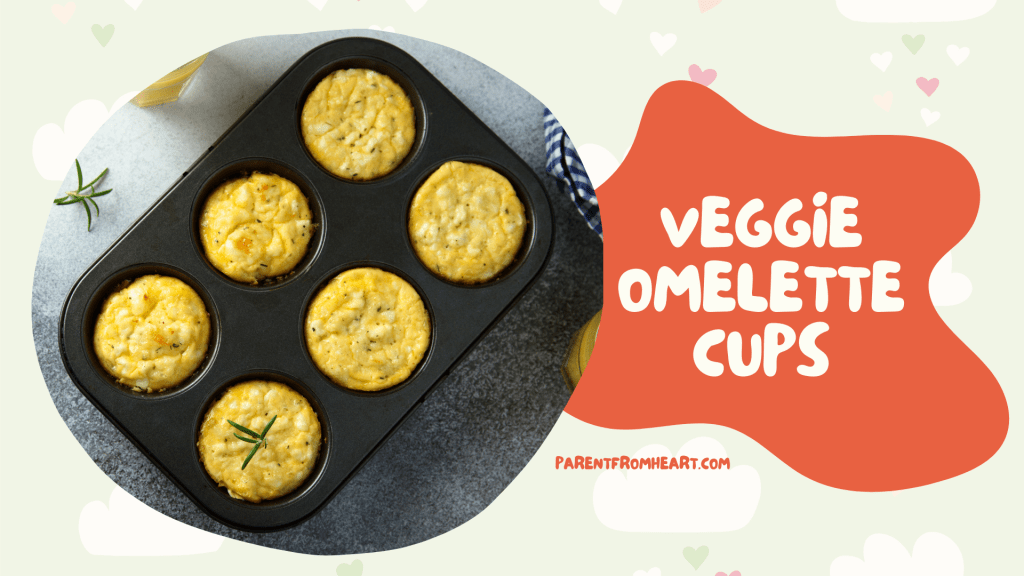 A banner with a picture and text of veggie omelette cups.