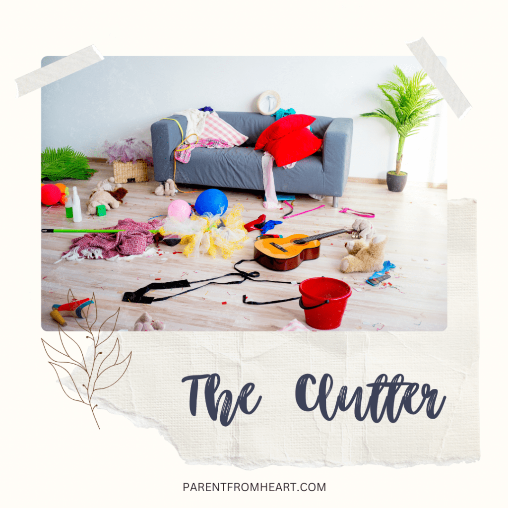 A messy living room and the text "The Cluttler."
