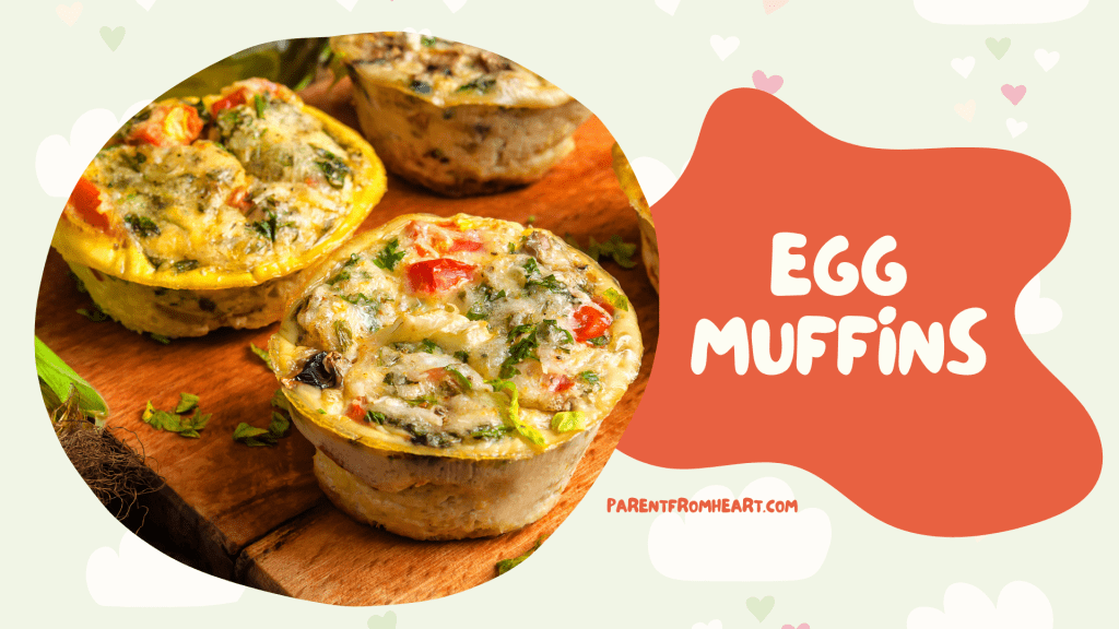 A banner with a picture and text of egg muffins.