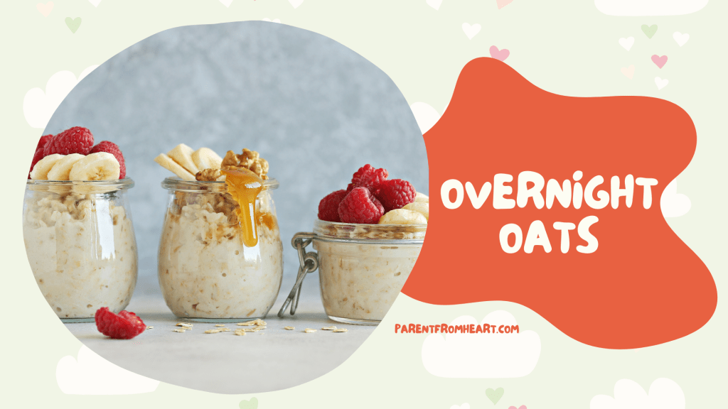 A banner with a picture and text of overnight oats.