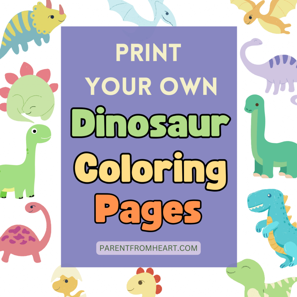 A Pinterest cover photo with dinosaurs and the text "Print Your Own Dinosaur Coloring Pages".