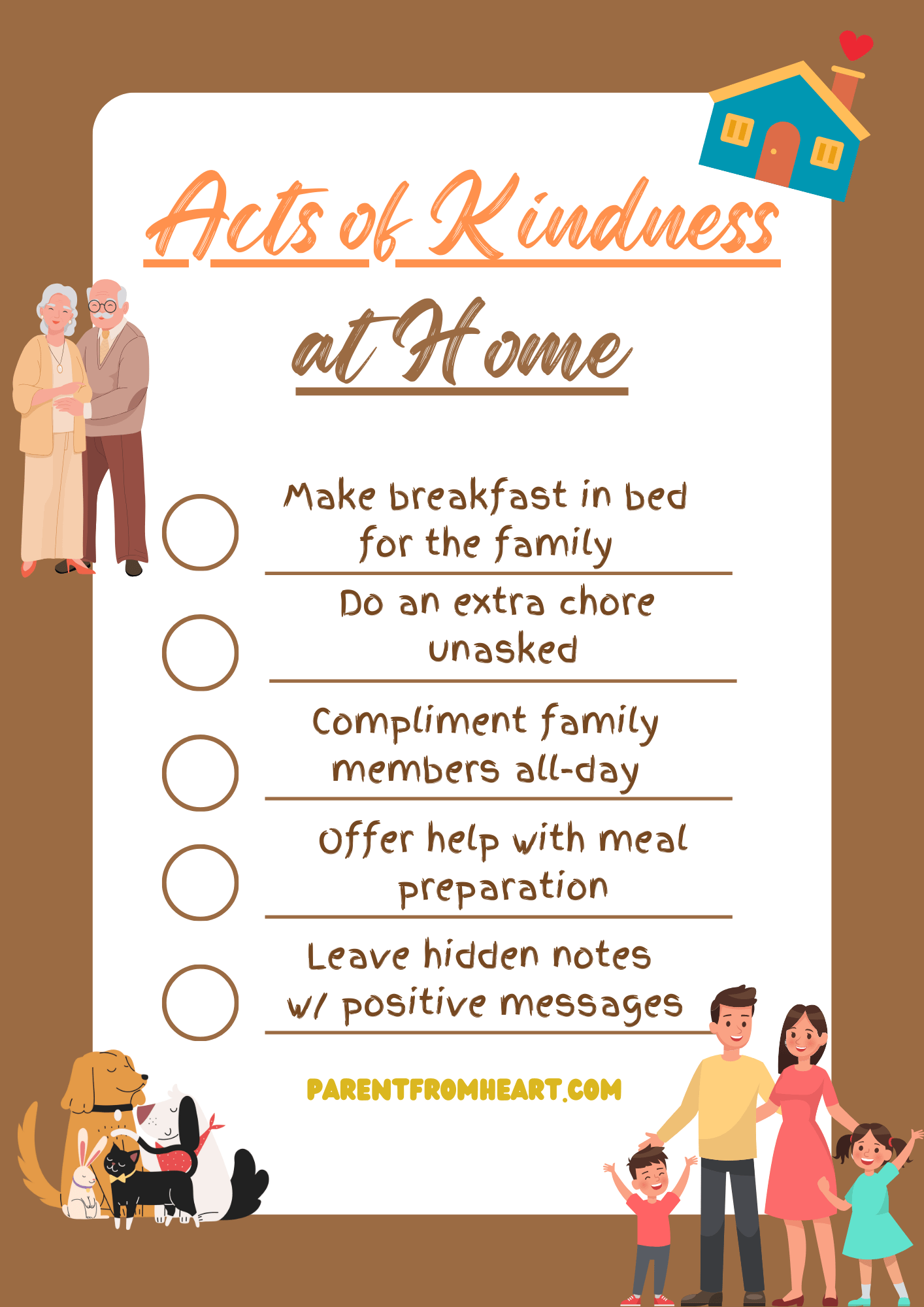 A checklist for kids: Acts of Kindness at Home.