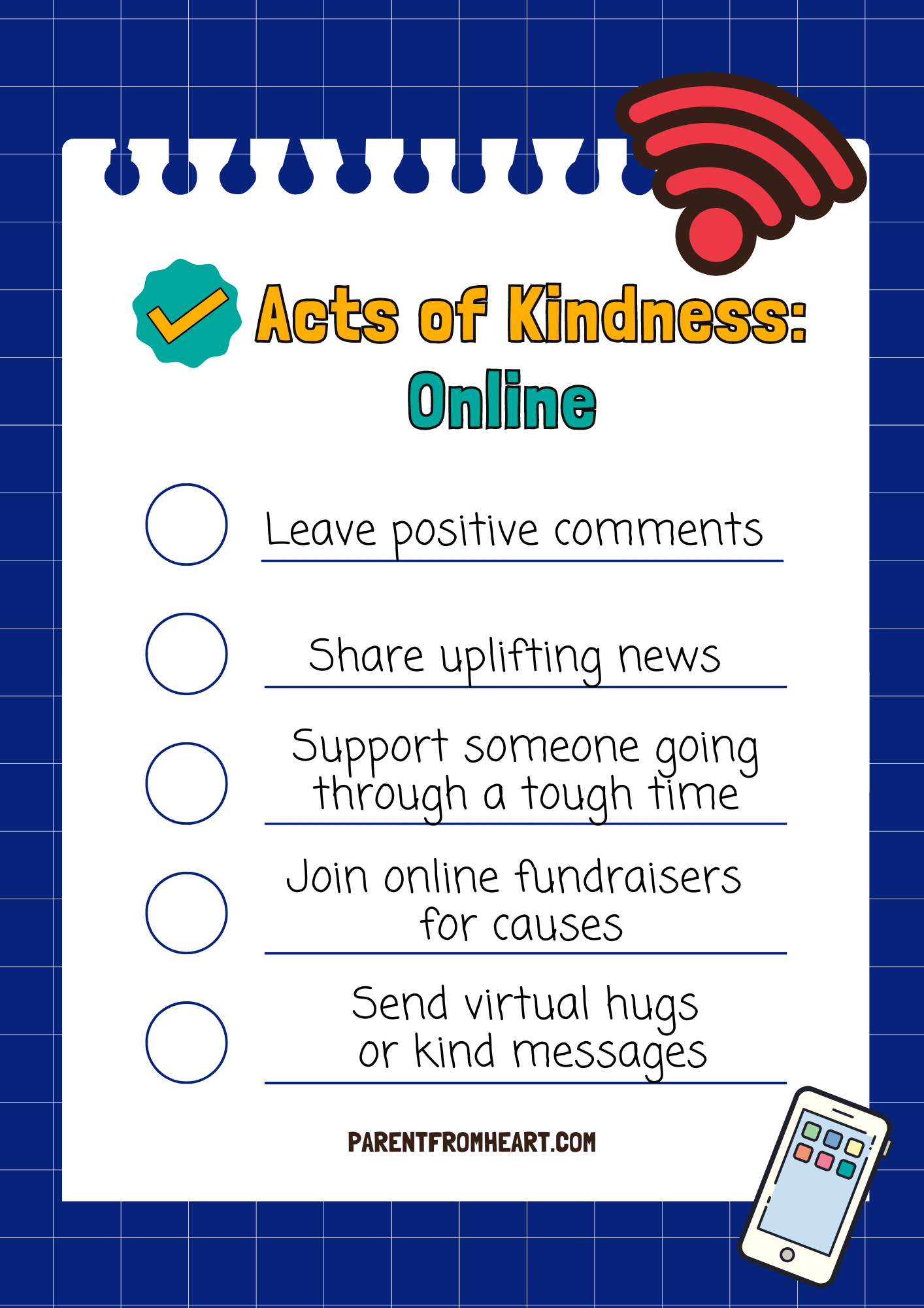 A checklist for kids: Acts of Kindness Online.