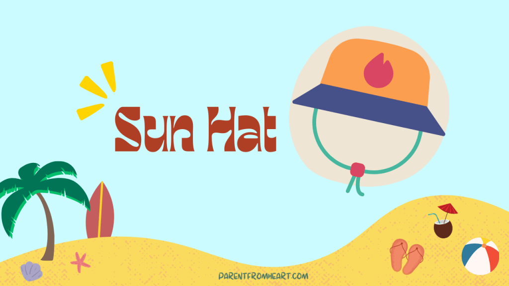 A colorful banner with a beach theme and the text "Sun Hat."